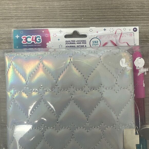 3C4G Quilted Hearts Locking Journal And Pen 192 Pages NEW - Picture 4 of 5